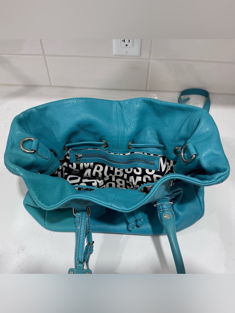 Marc by Marc Jacobs Classic Q Drawstring Leather Hobo Satchel Purse – Teal - Picture 11 of 16